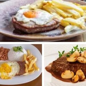 Bife à cavalo com molho madeira