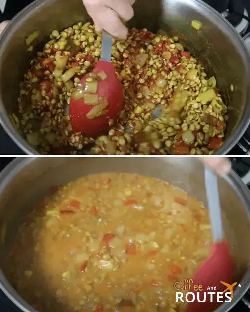 Sopa vegana de lentilha e tomate