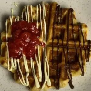 Receita de Waffle belga com calda de chocolate